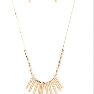 Paparazzi Gold Fringe Necklace Set Rustic Hot Rod - Gold Bar Silver Cube Fringe